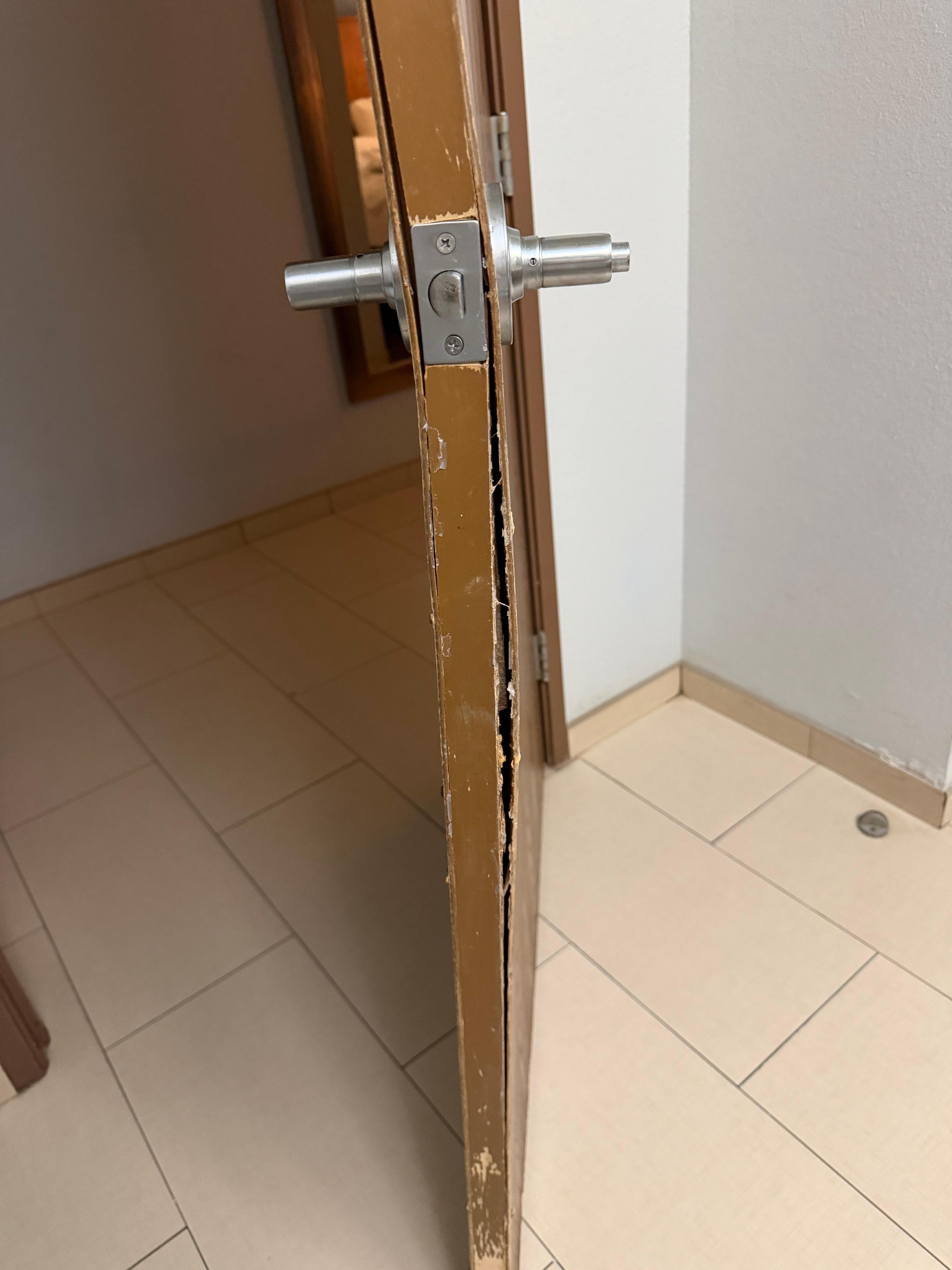 Screws holding the door together.  