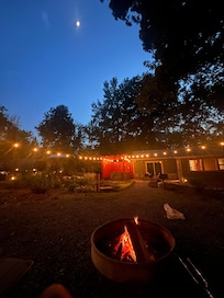 View from the fire pit at night. The lights around the patio were a nice touch.