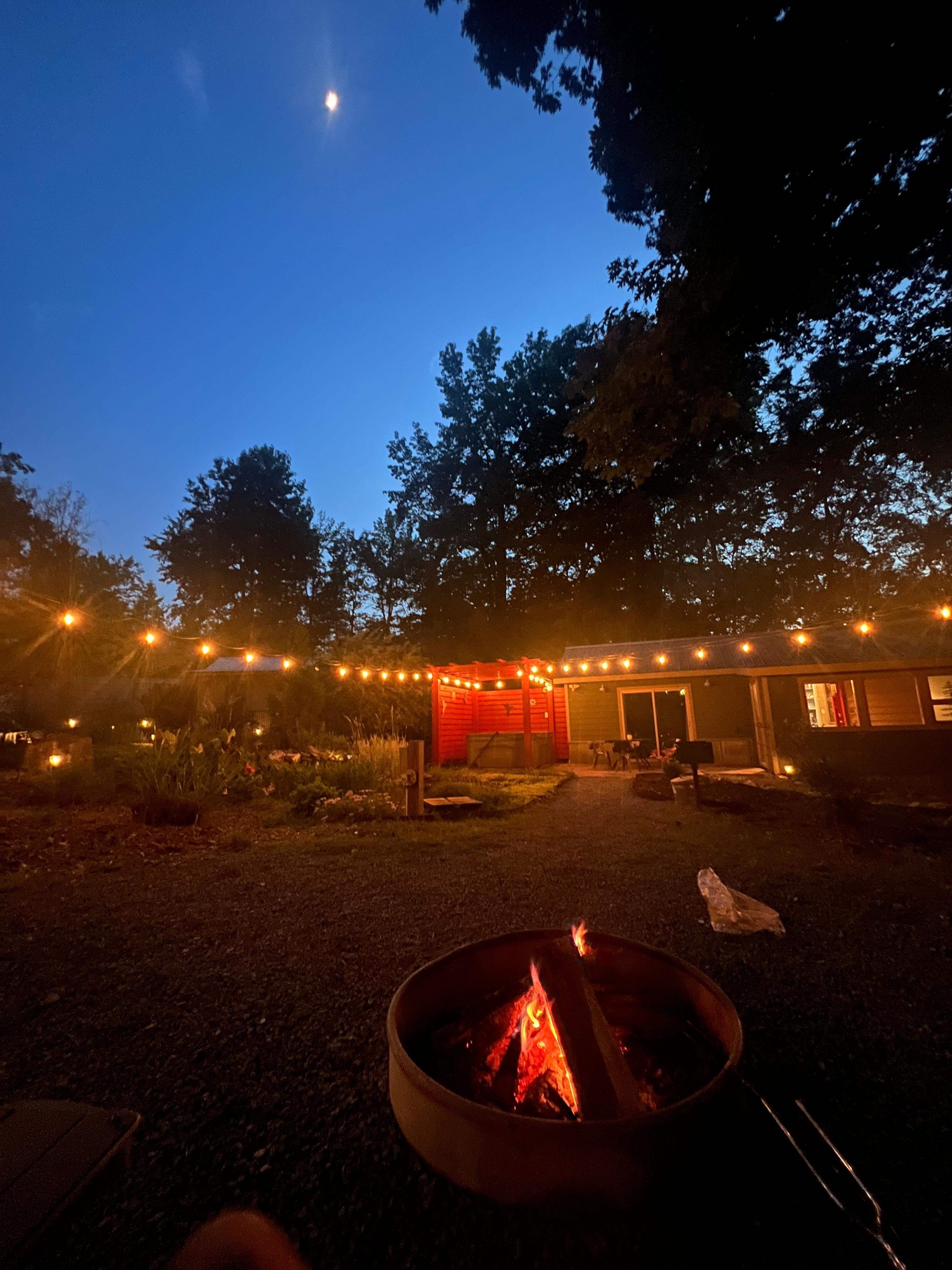View from the fire pit at night. The lights around the patio were a nice touch. 