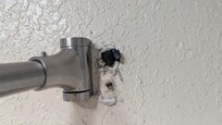 Electrical tape in holes rather than drywall compound and paint.