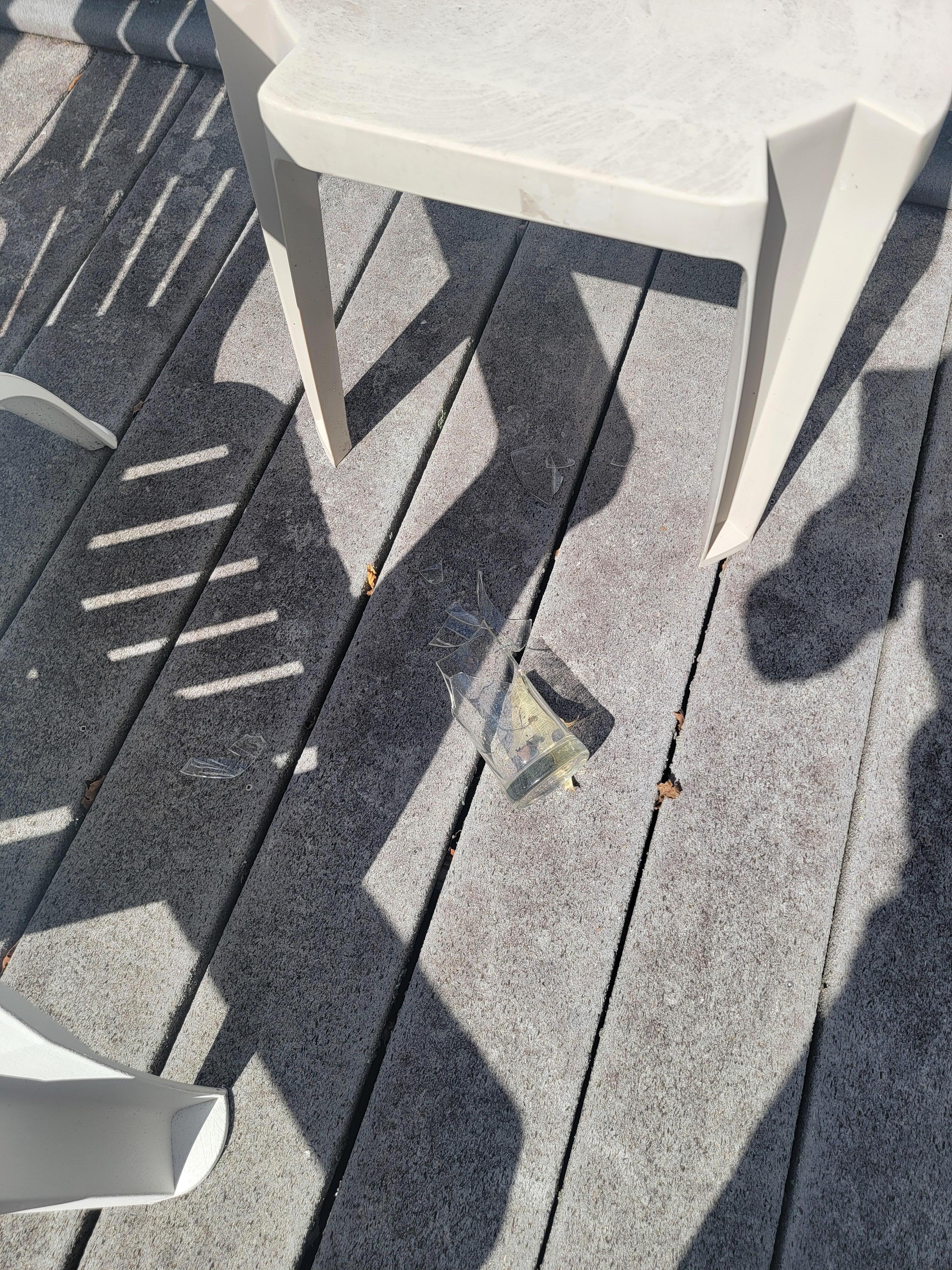 Broken glass on porch