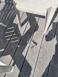 Broken glass on porch