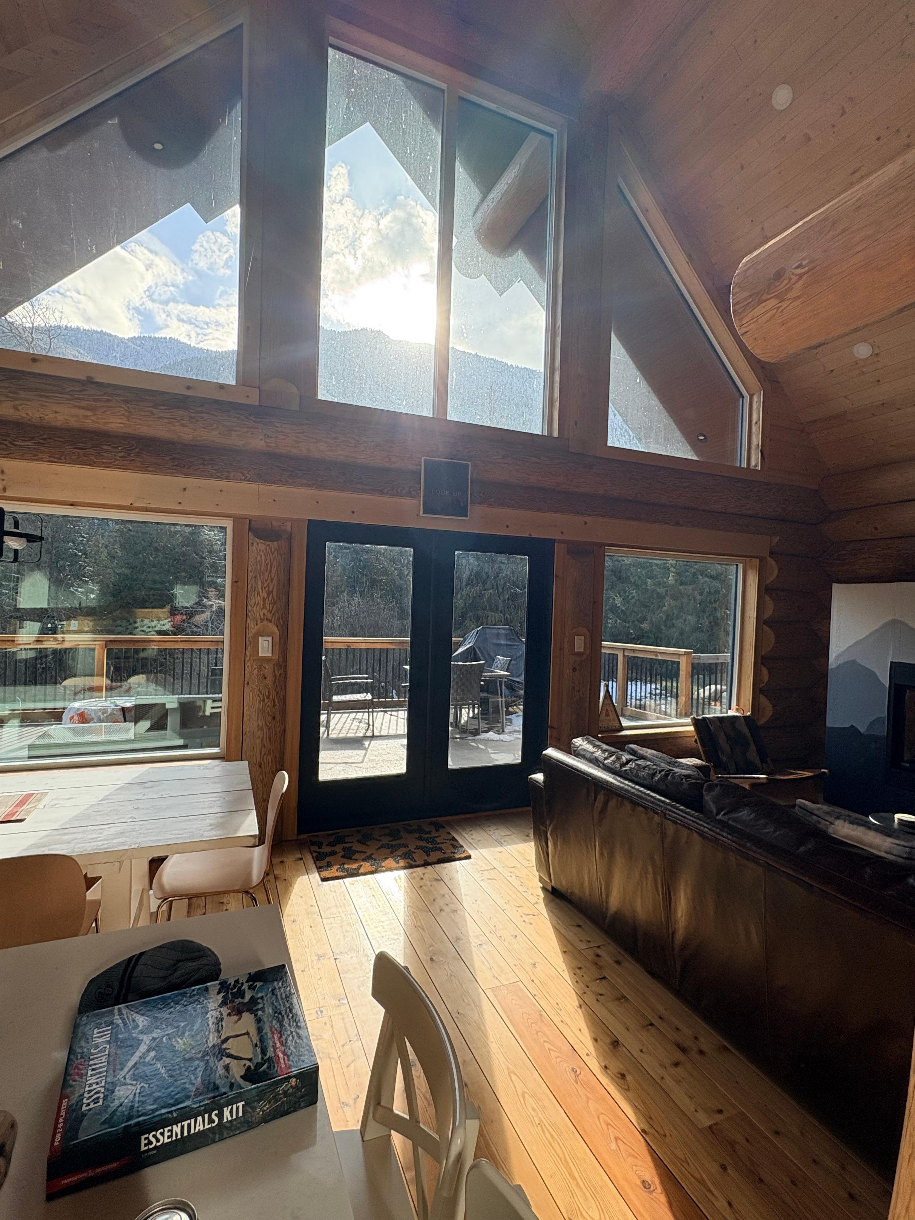 View to the back door (sun peeking through!)