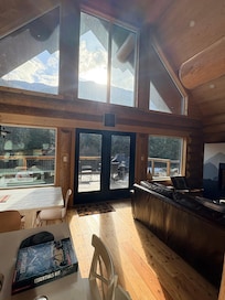 View to the back door (sun peeking through!)