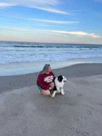 Margeaux on her fist beach walk.