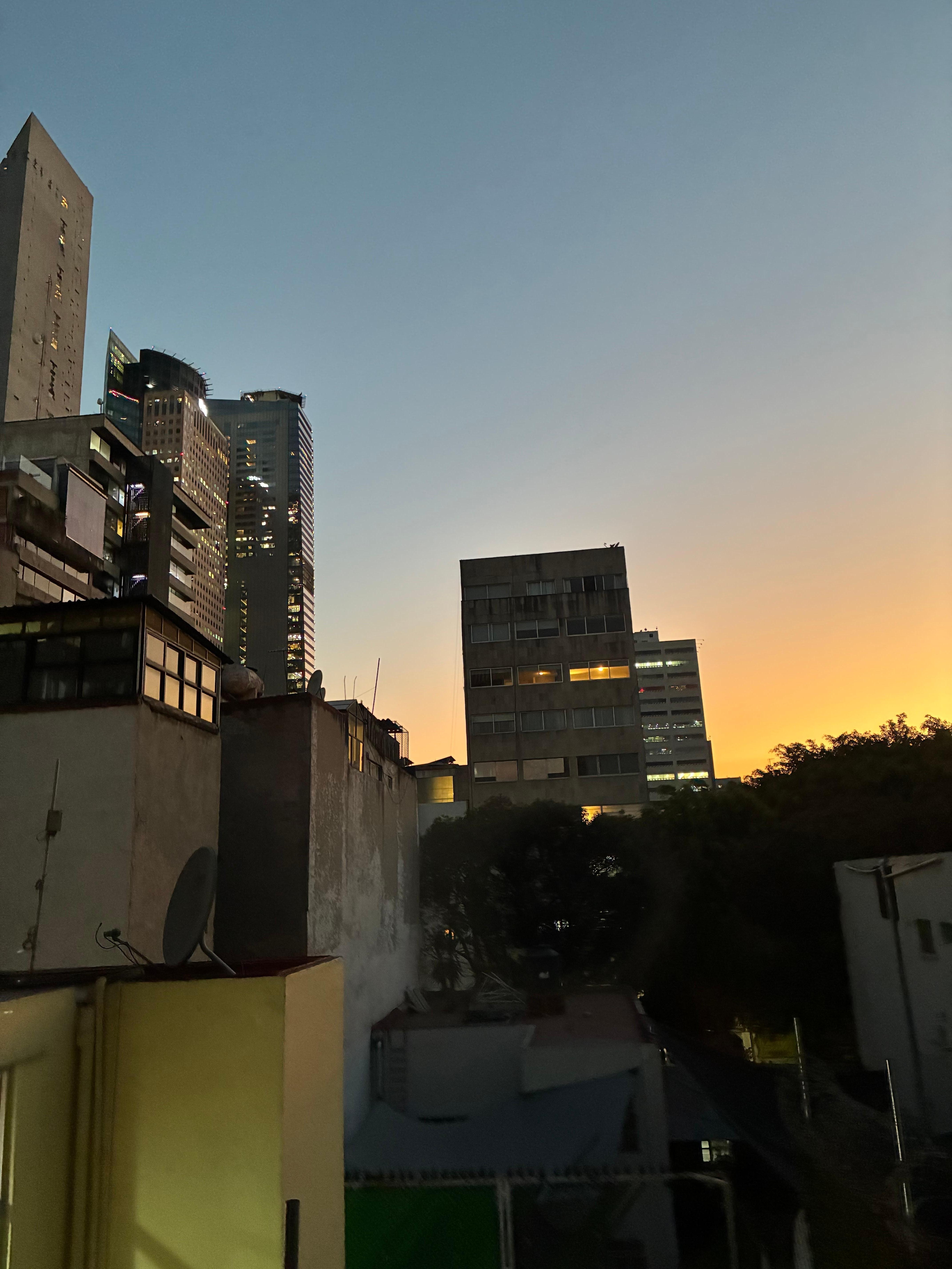 View from hotel room 204 terrace at sunset. 