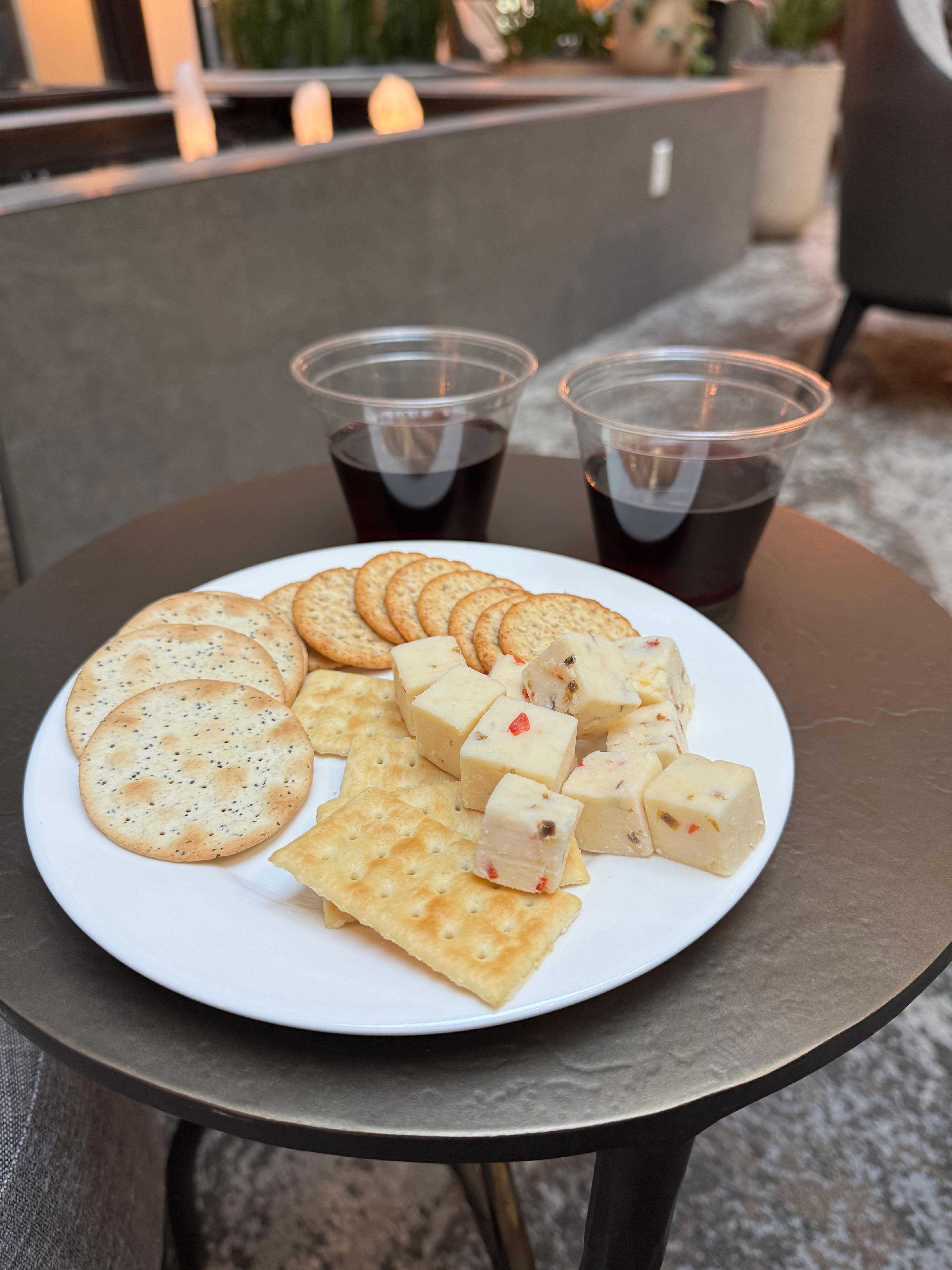 Complimentary drinks and snacks
