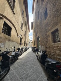 The pedestrian way outside the apartment.