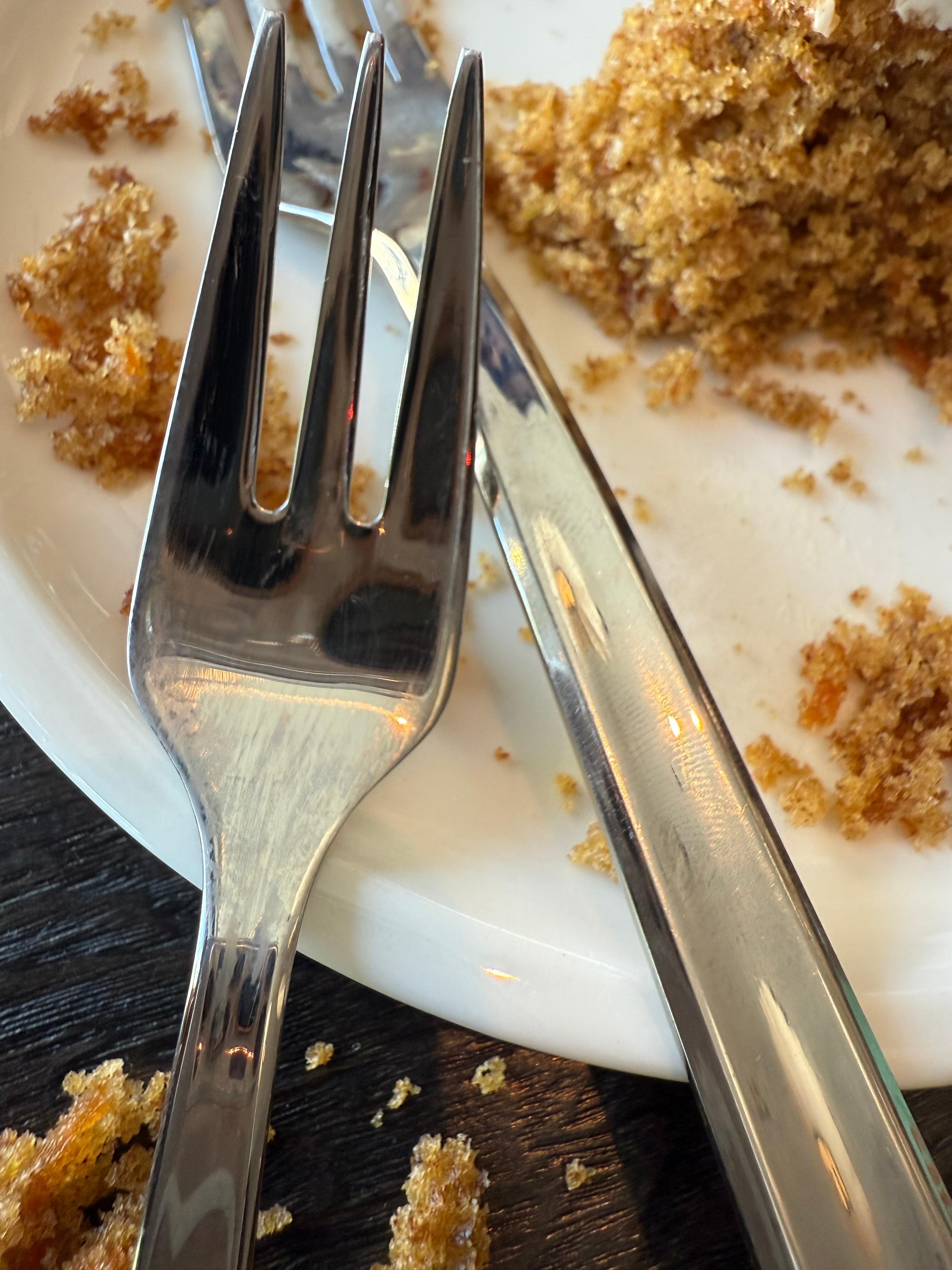 Coffee shop cutlery after she rubbed it clean