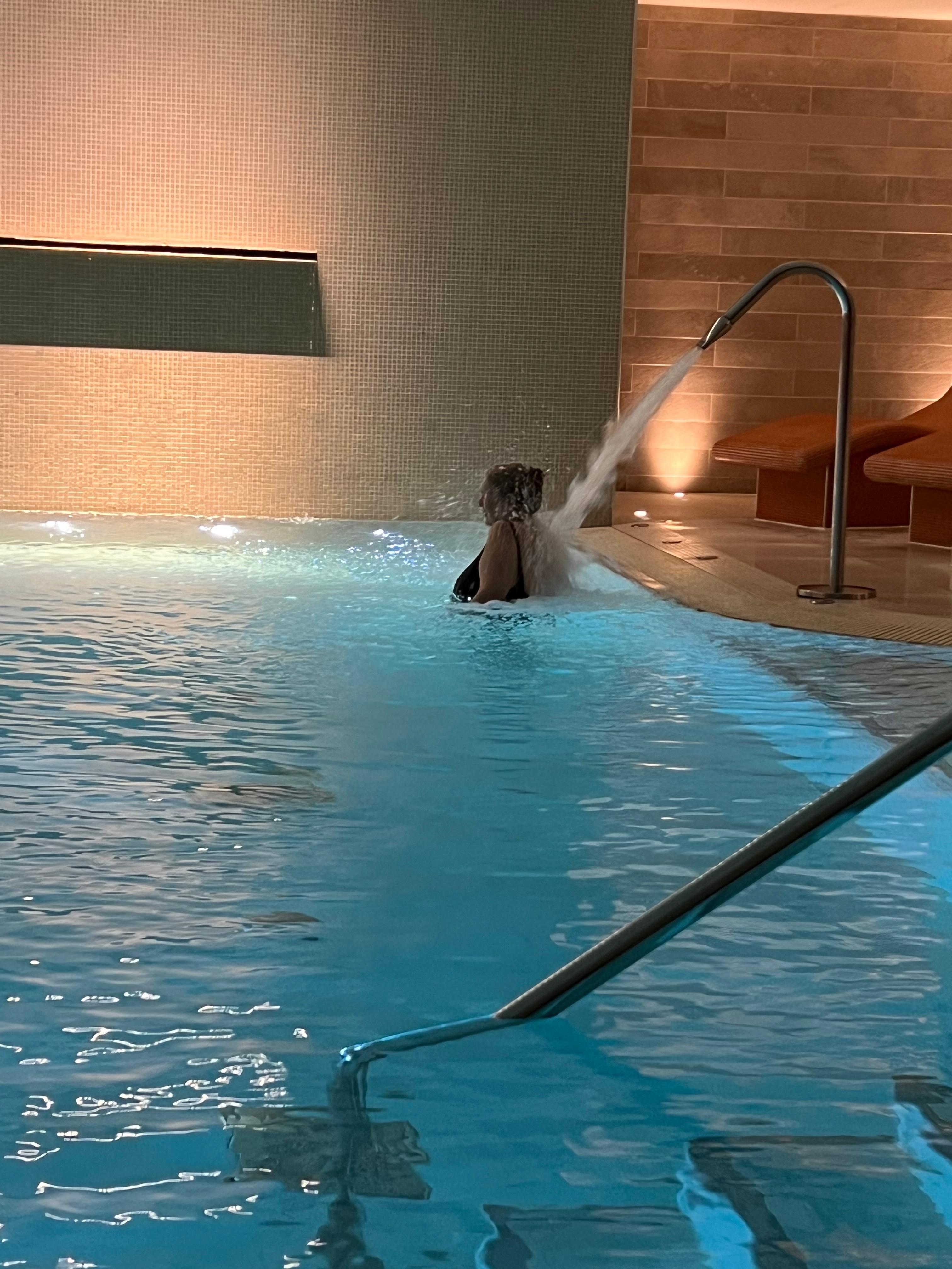 My husband loved the brisk shower in the middle of the pool.