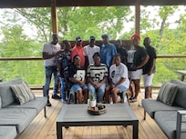 On the porch area which was so beautiful in the morning watching the mountains while drinking coffee.