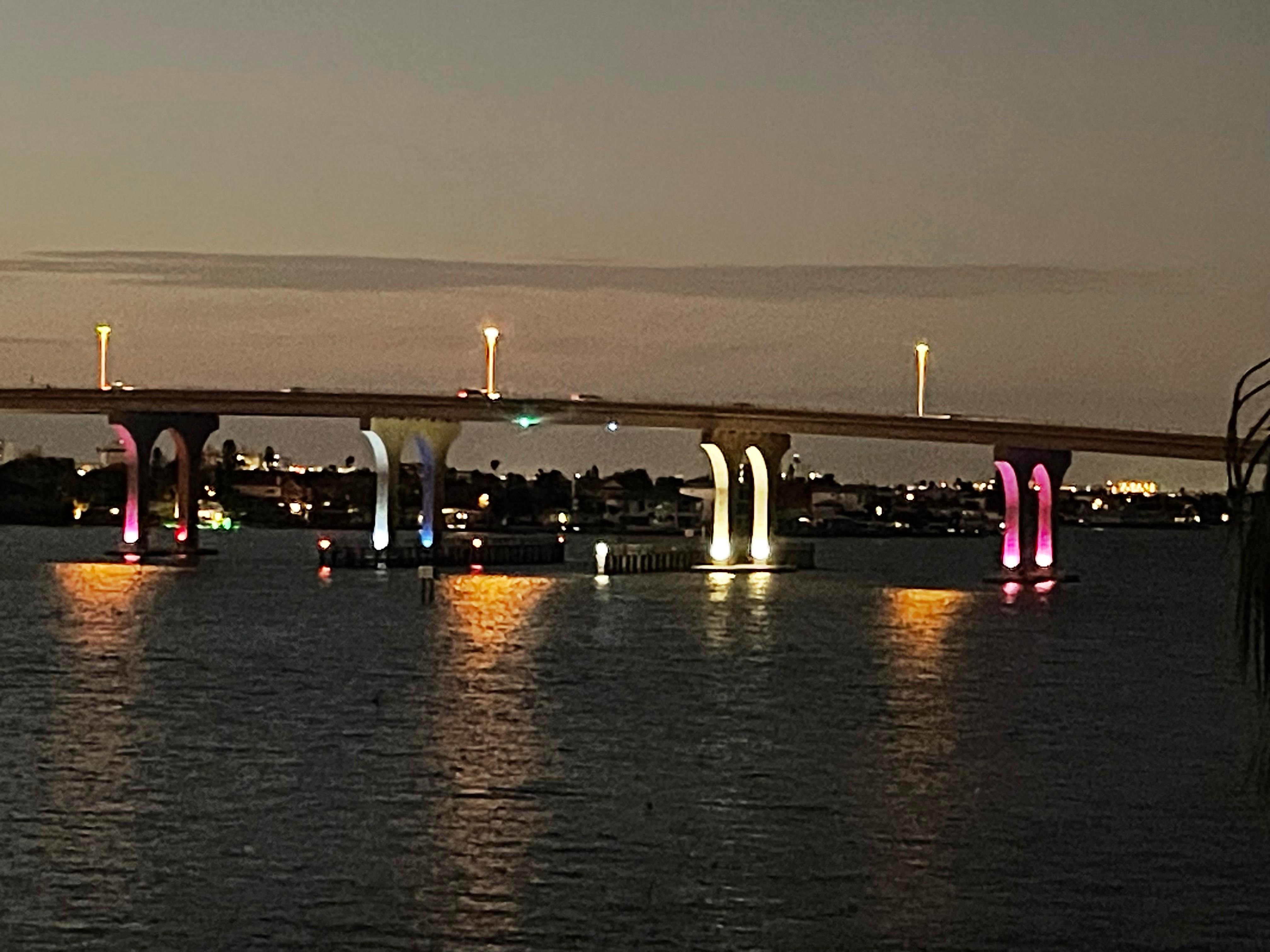 Beautiful Pinellas Bridge lights at night 