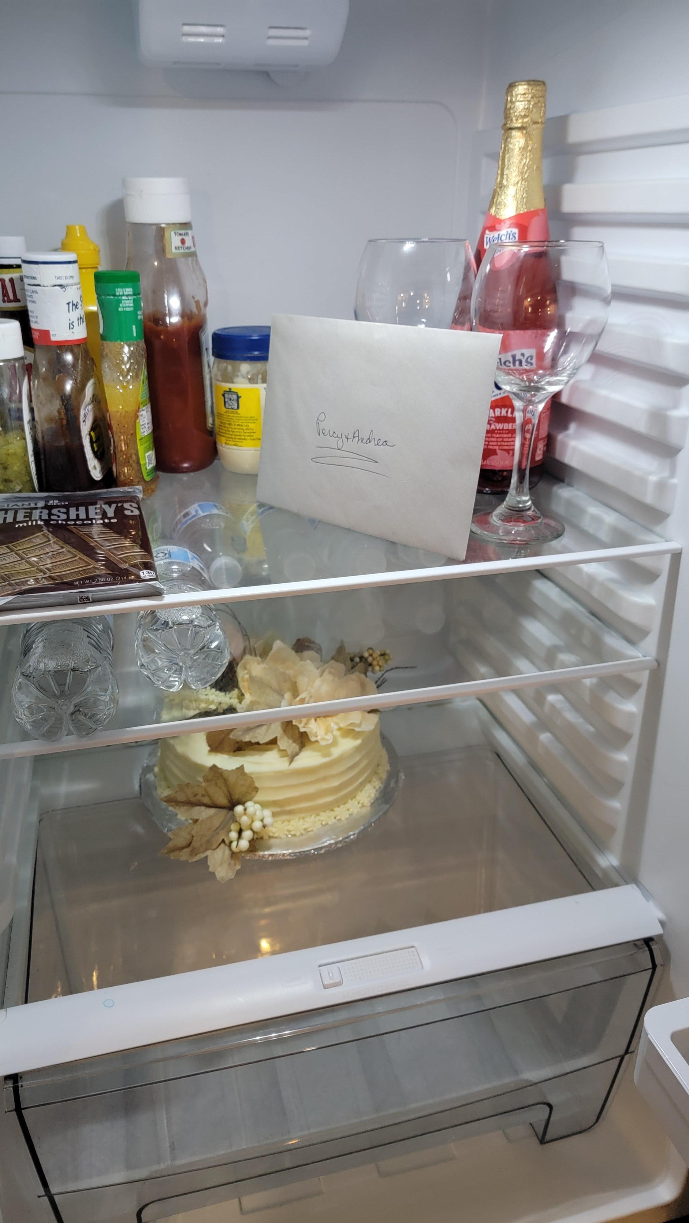 Homemade wedding cake and bubbly from our hosts.