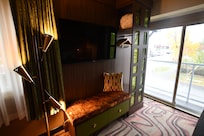 View of the room and additional seating + storage area. Plus there's a nice TV if you want/need it - I didn't use.