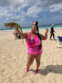 On the beach at the resort