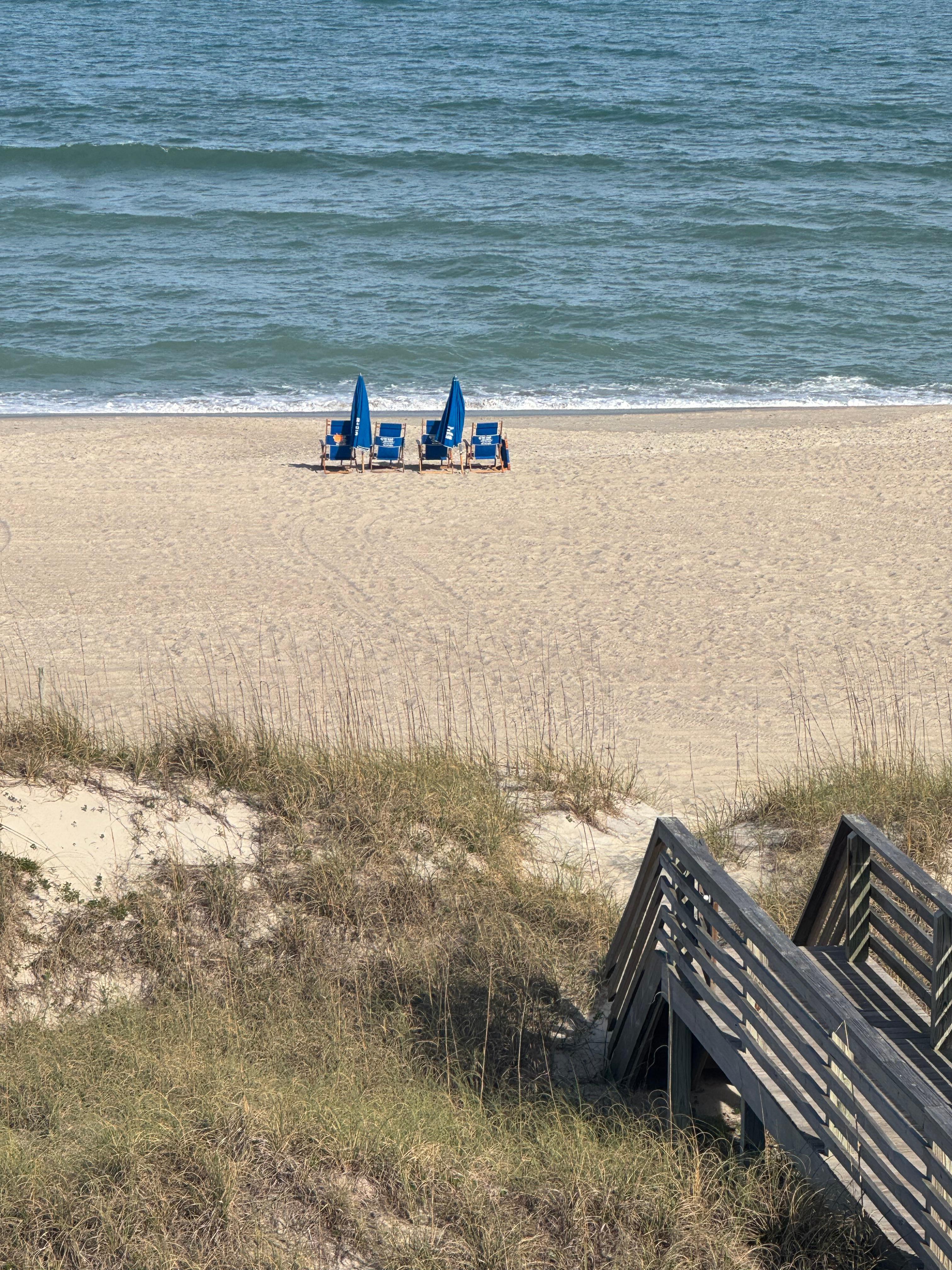 Beach set up by Tony’s. There were plenty of low beach chairs at the house to use. We just opted for taller ones.
