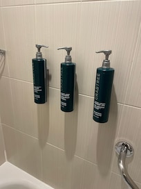 The wall the toiletries were on