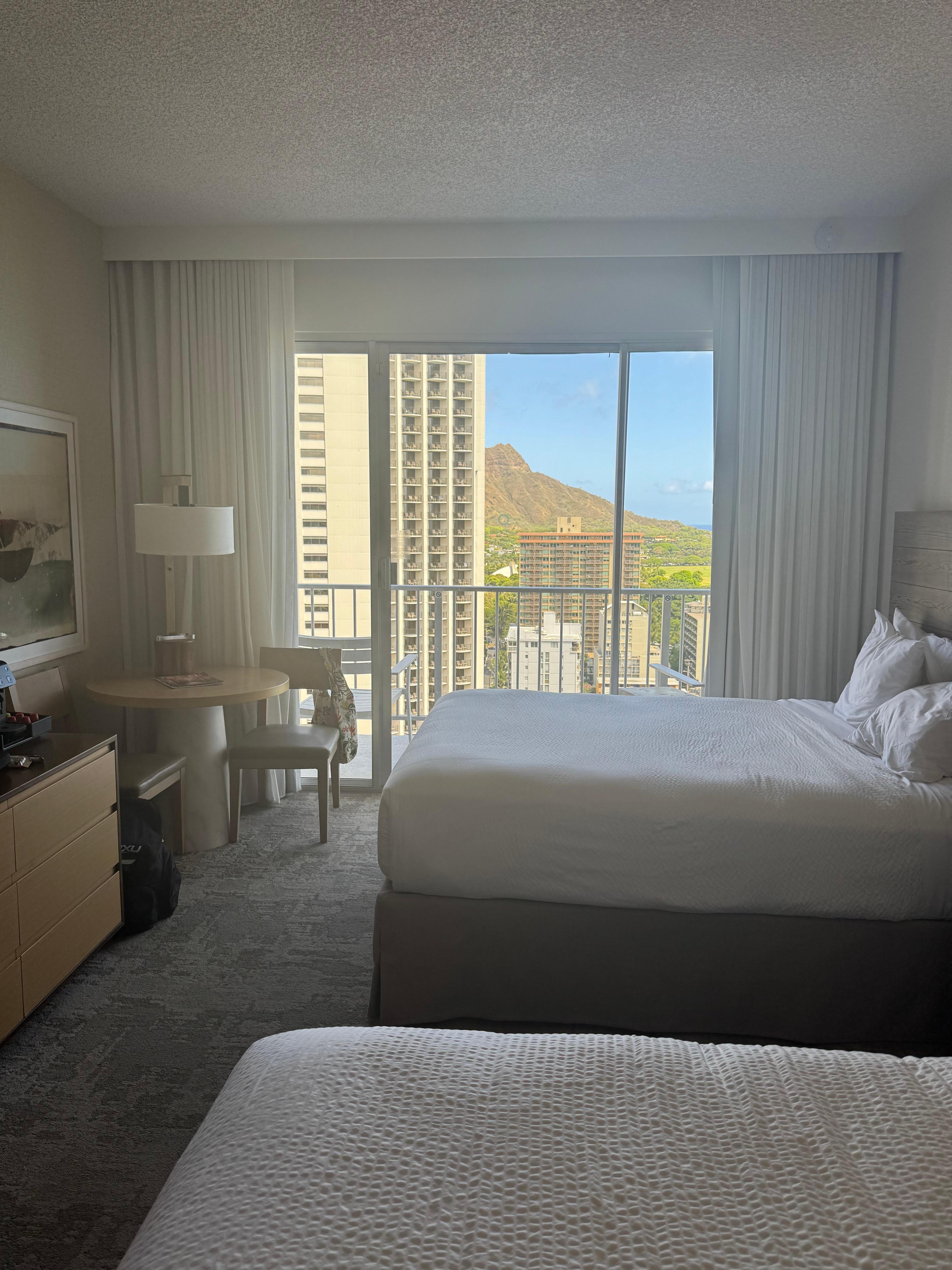 The bathroom was smaller than we expected but was ok for two of us. The fridge is small. The beds and pillows super comfortable. Towels were great and changed daily.
