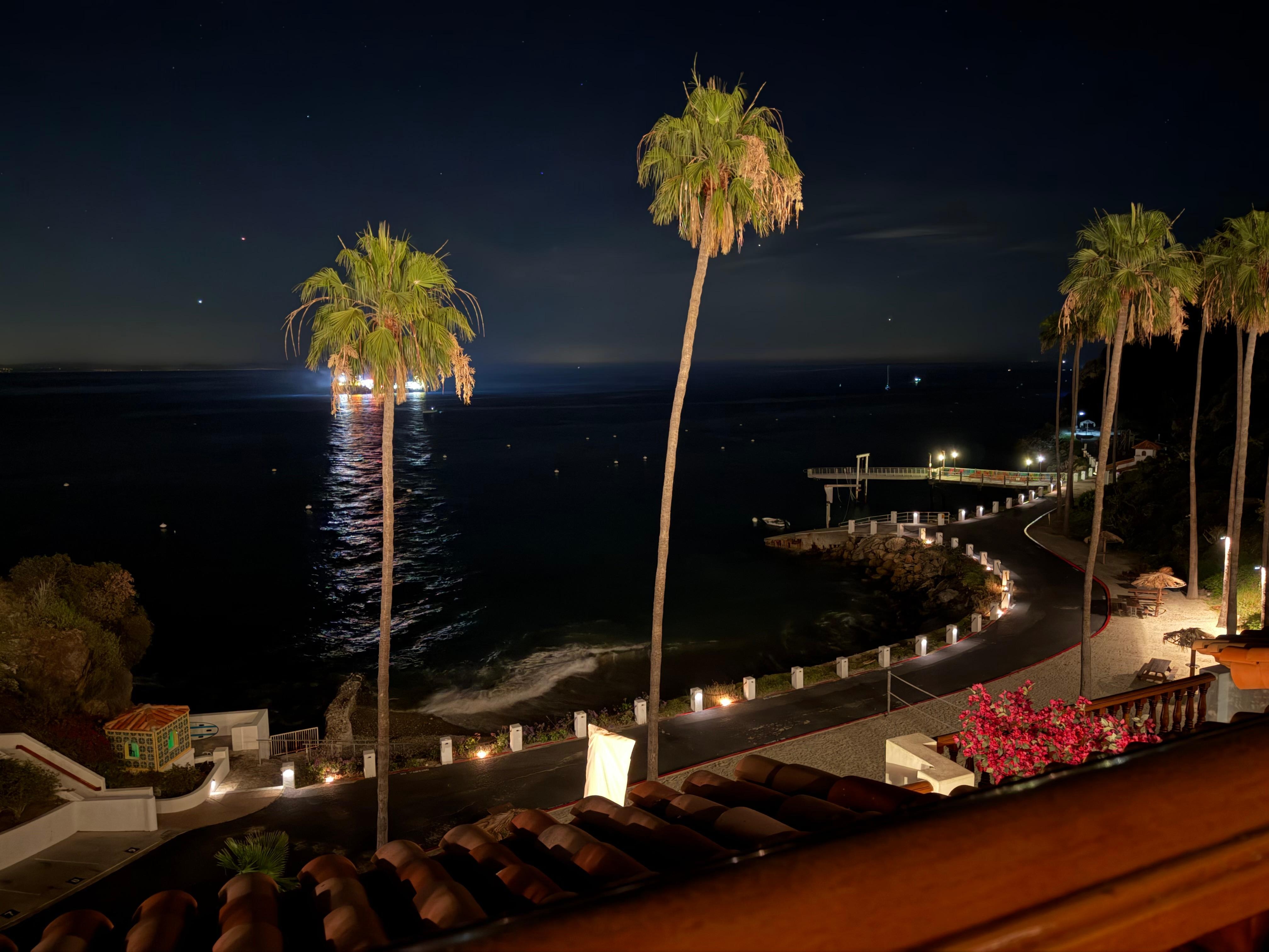 Nighttime private beach view from the balcony.  We could hear sea lions! 