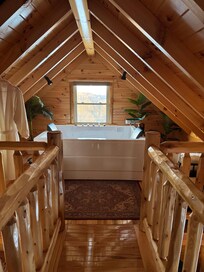 Beauty indoor jacuzzi for two with mood lighting.