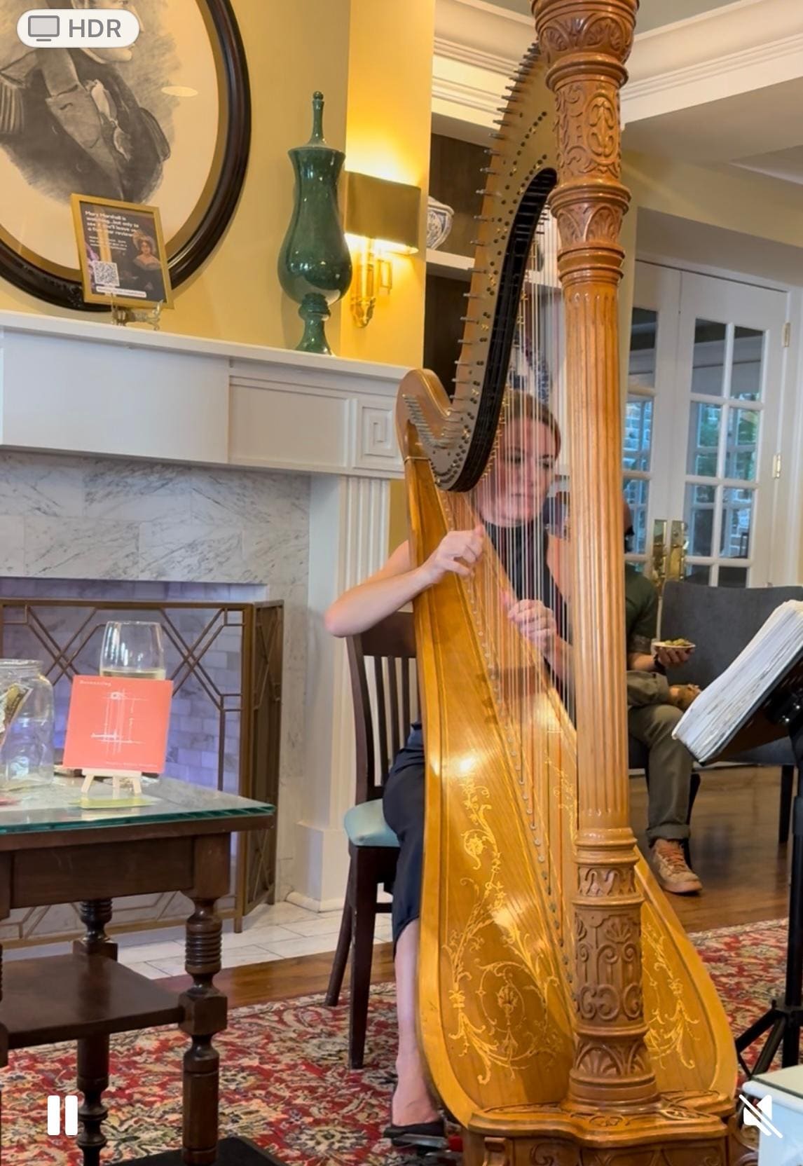 Super talented harpist played requests ranging from classical to Elvis to Led Zeppelin, providing a friendly and fun experience.