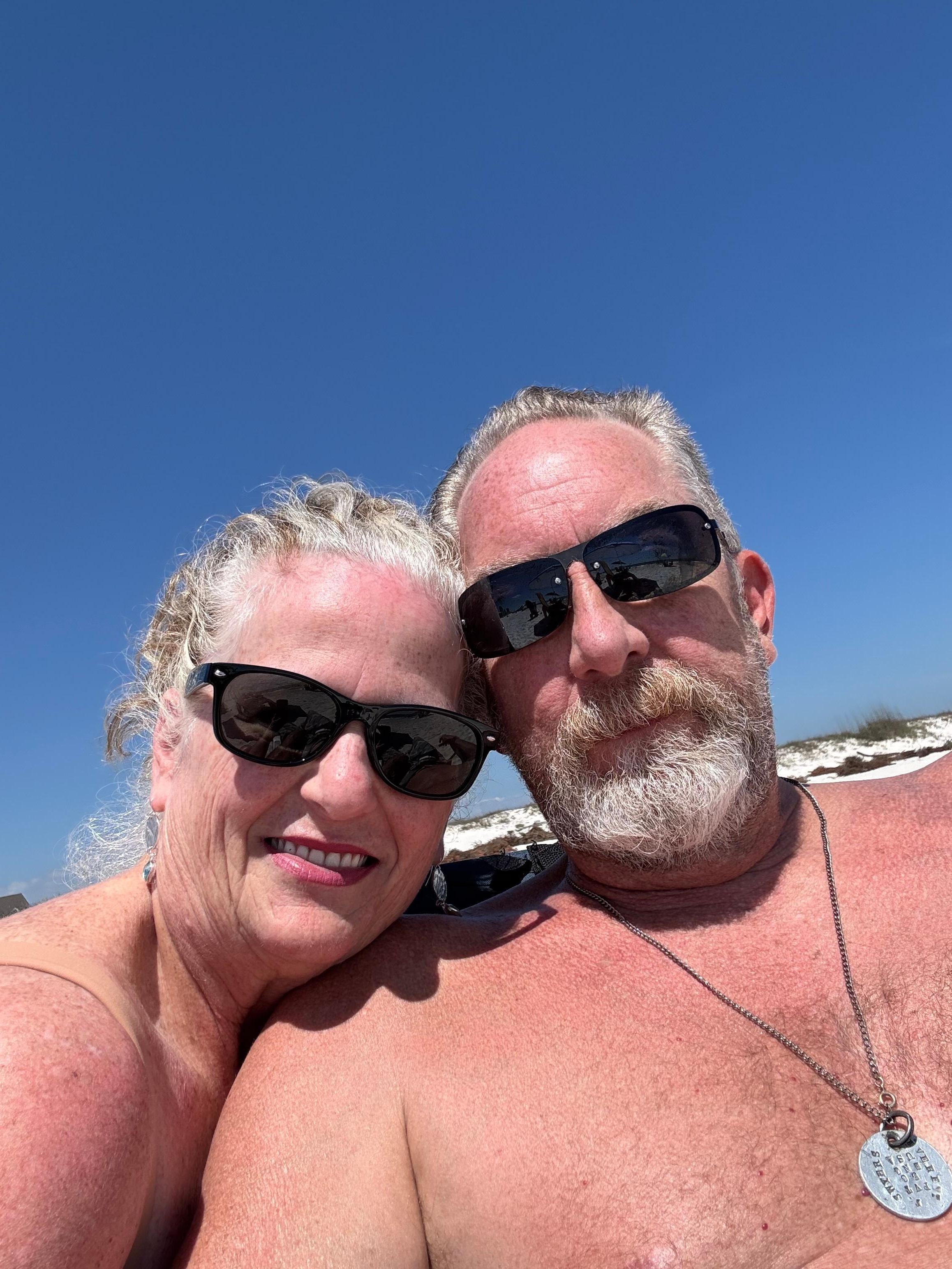 Me and hubby at the beach.  A perfect 78 degrees.
