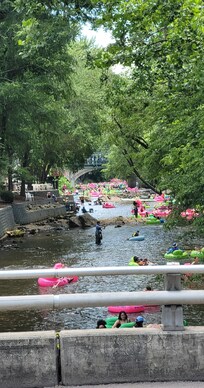 Tubers on a packed river on July 4th 2025