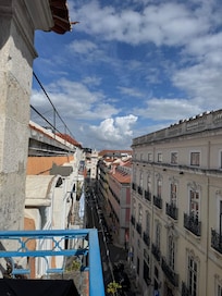View down the street. You can see part of the castle in the distance.