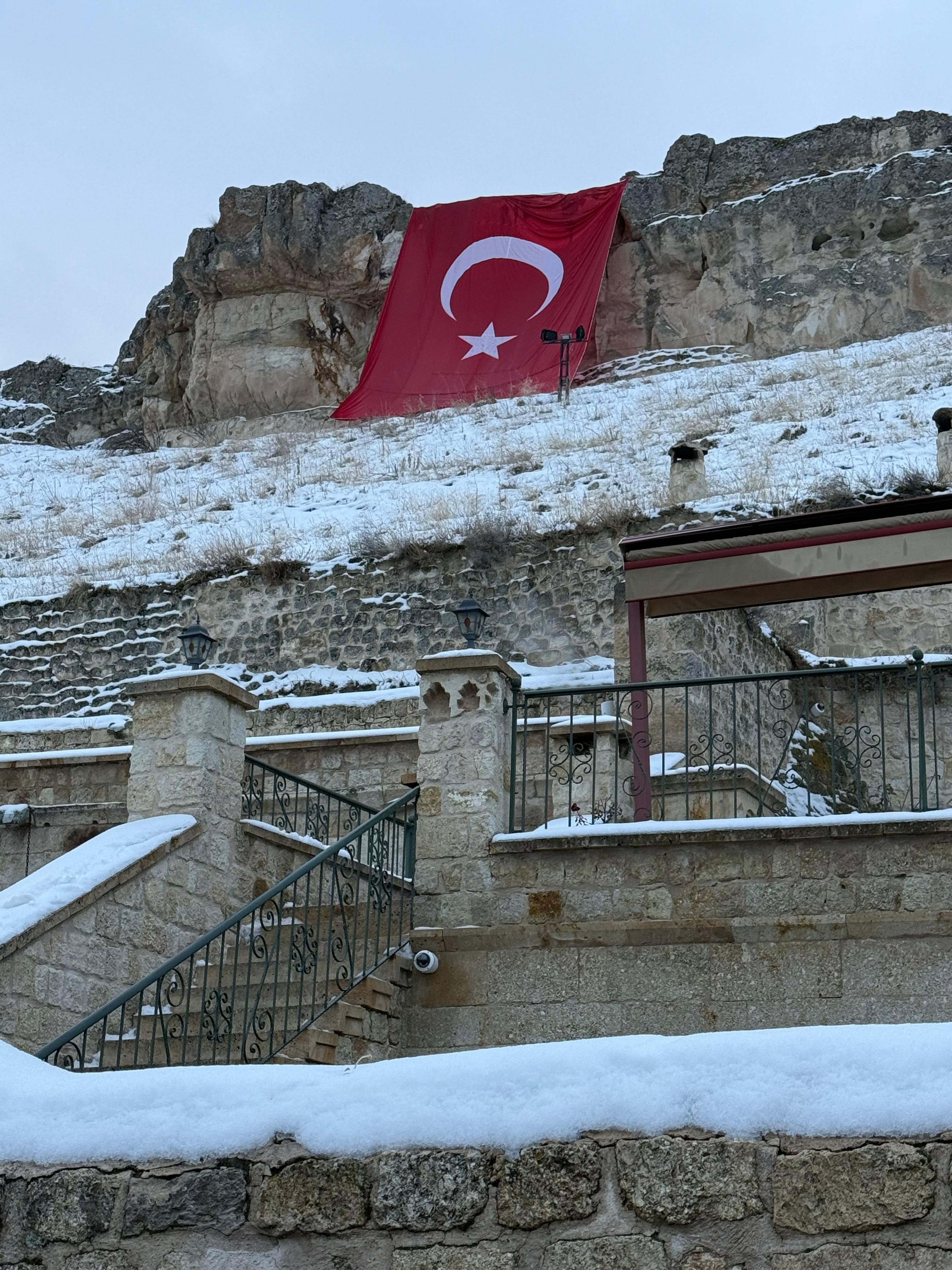 Our Hotel Cave below the Turkish Flag