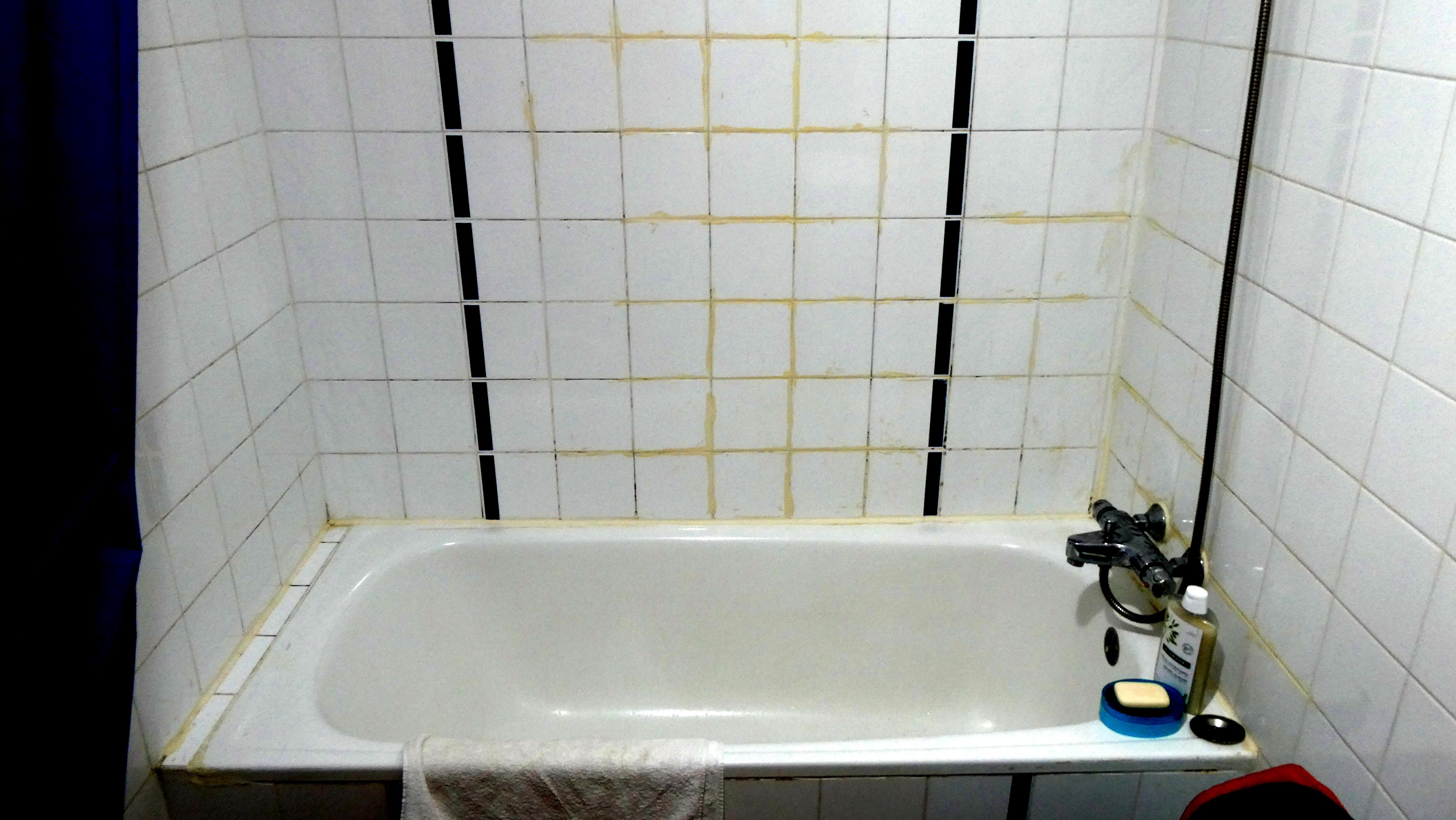 Les joints de la salle de bain ont été refait par un amateur et il y a des moisissures.
Je ne parle pas du rideau de douche dégueulasse de crasse sur la partie basse.