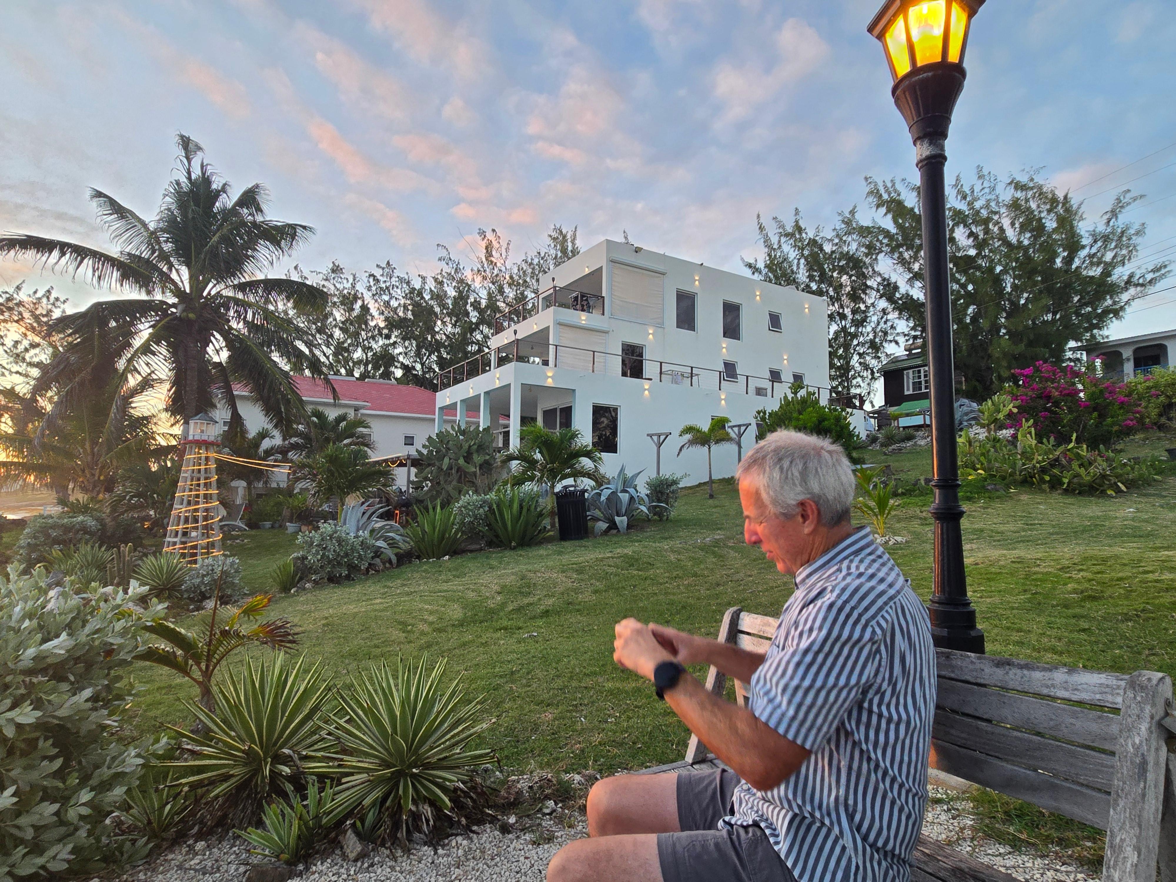 Waiting for sunset in the side yard.
