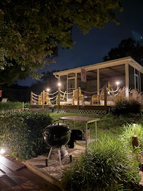 Nighttime view of back porch