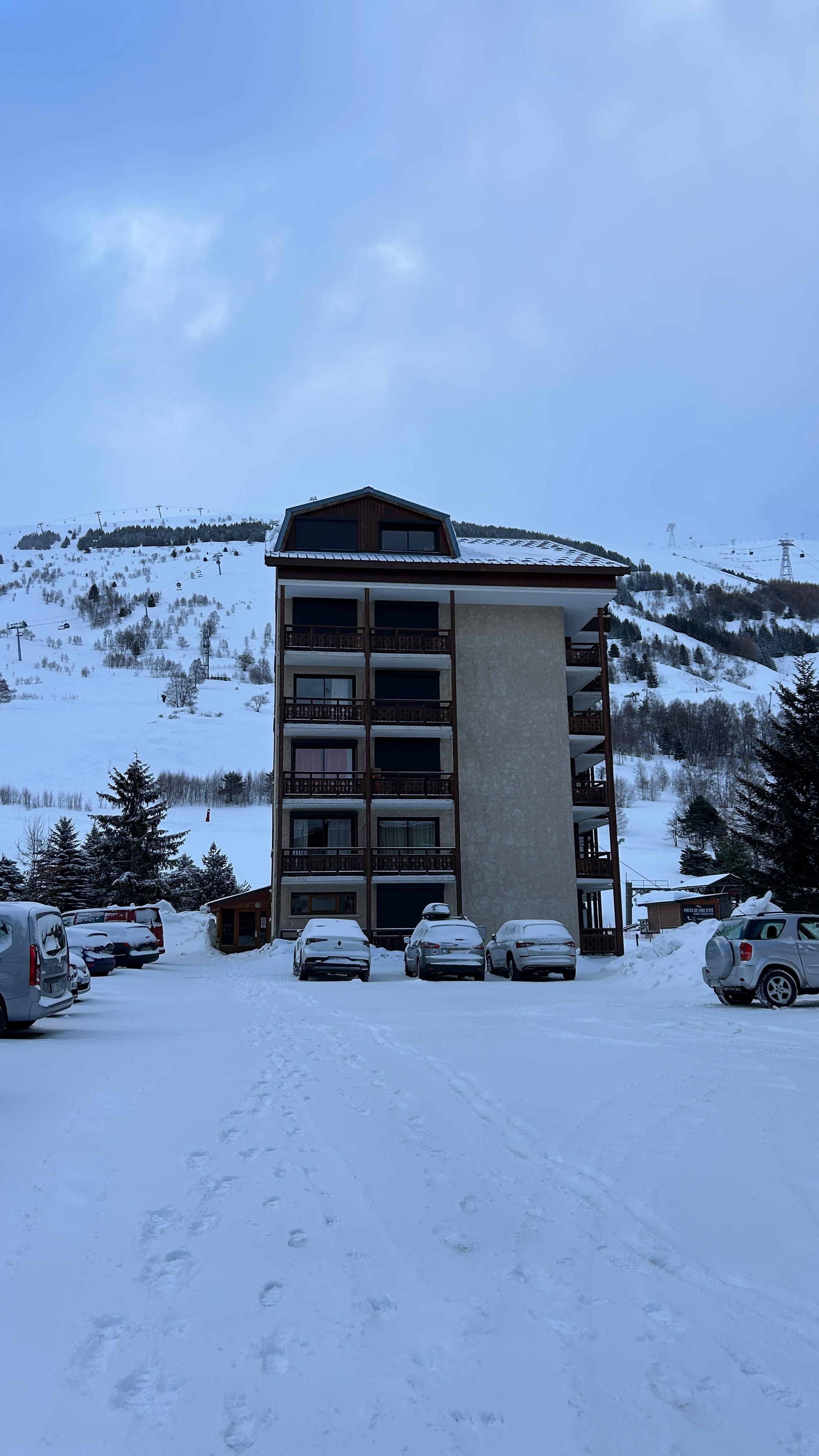 View to the apartment block from the carpark