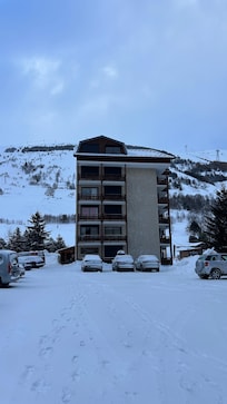 View to the apartment block from the carpark