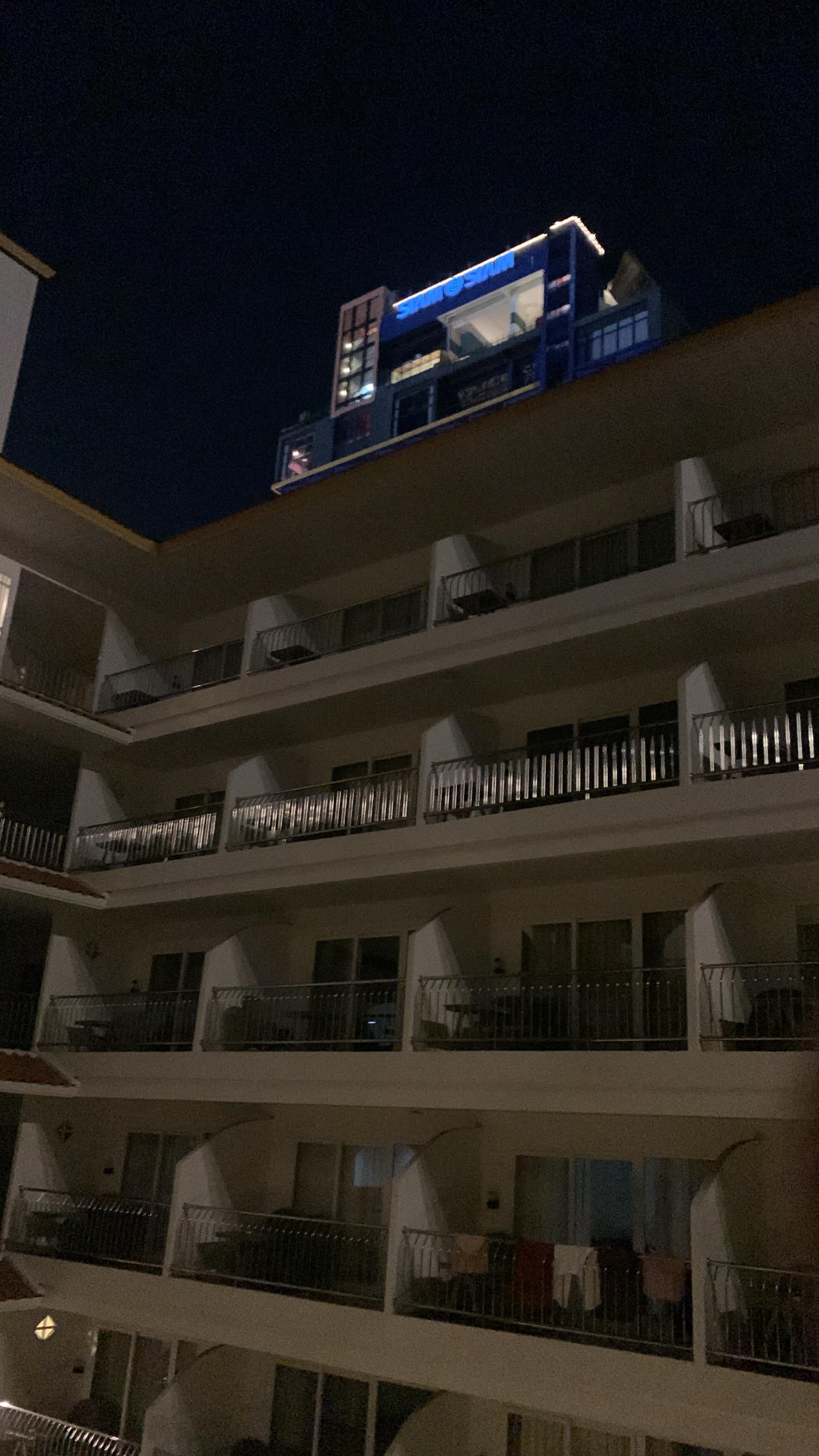 View up at night from 3rd floor 