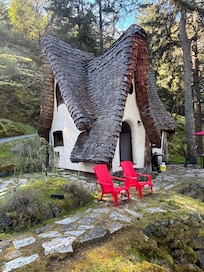 Outside the cozy cottage