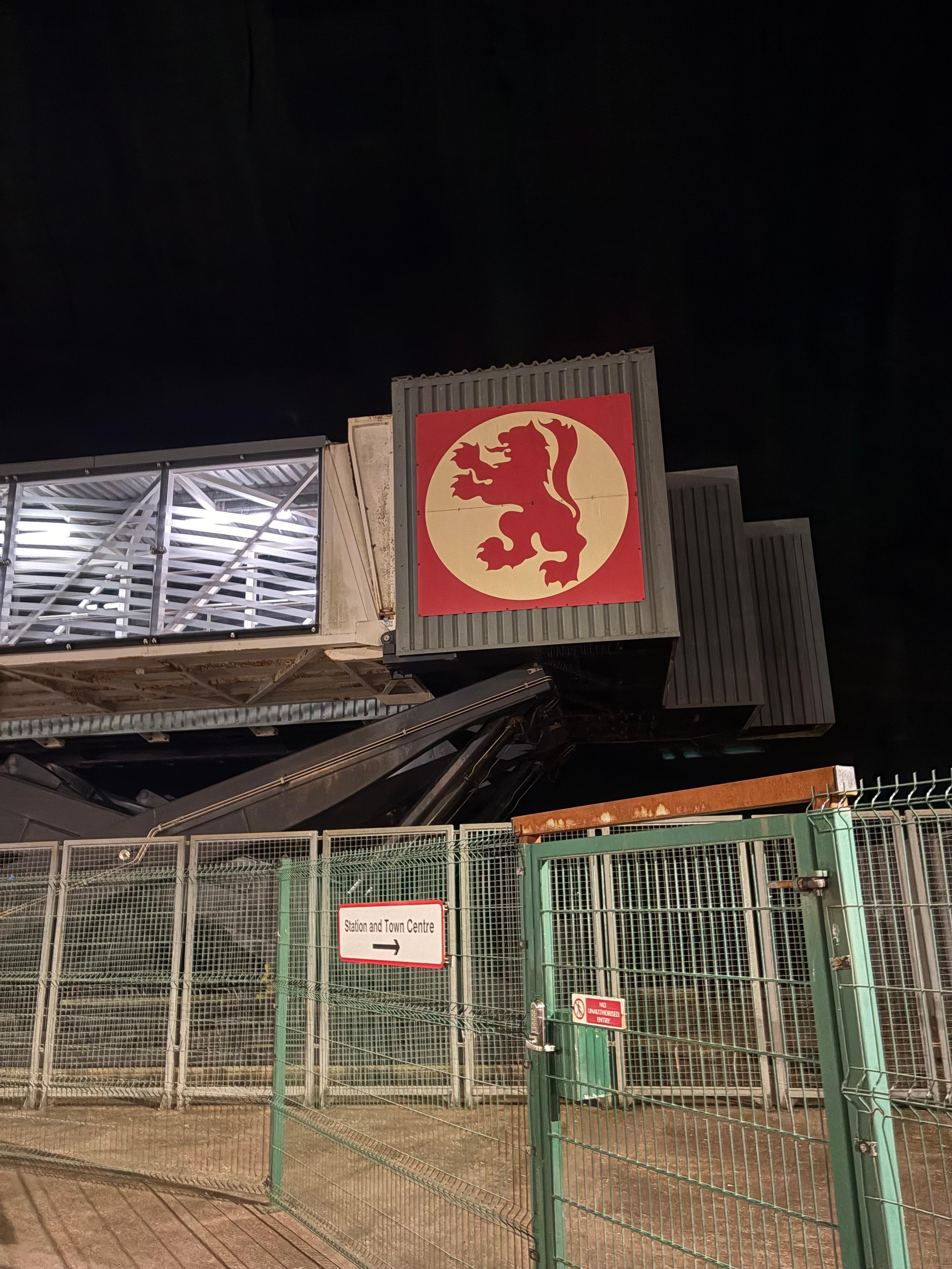 The griffin logo of Caledonian McBrayne ferries six hundred feet from my room. Provides transport to some of the Hebrides isles. 
