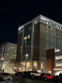 Hotel entrance at night