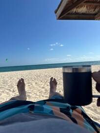 Morning coffee on the beach. Not too bad.