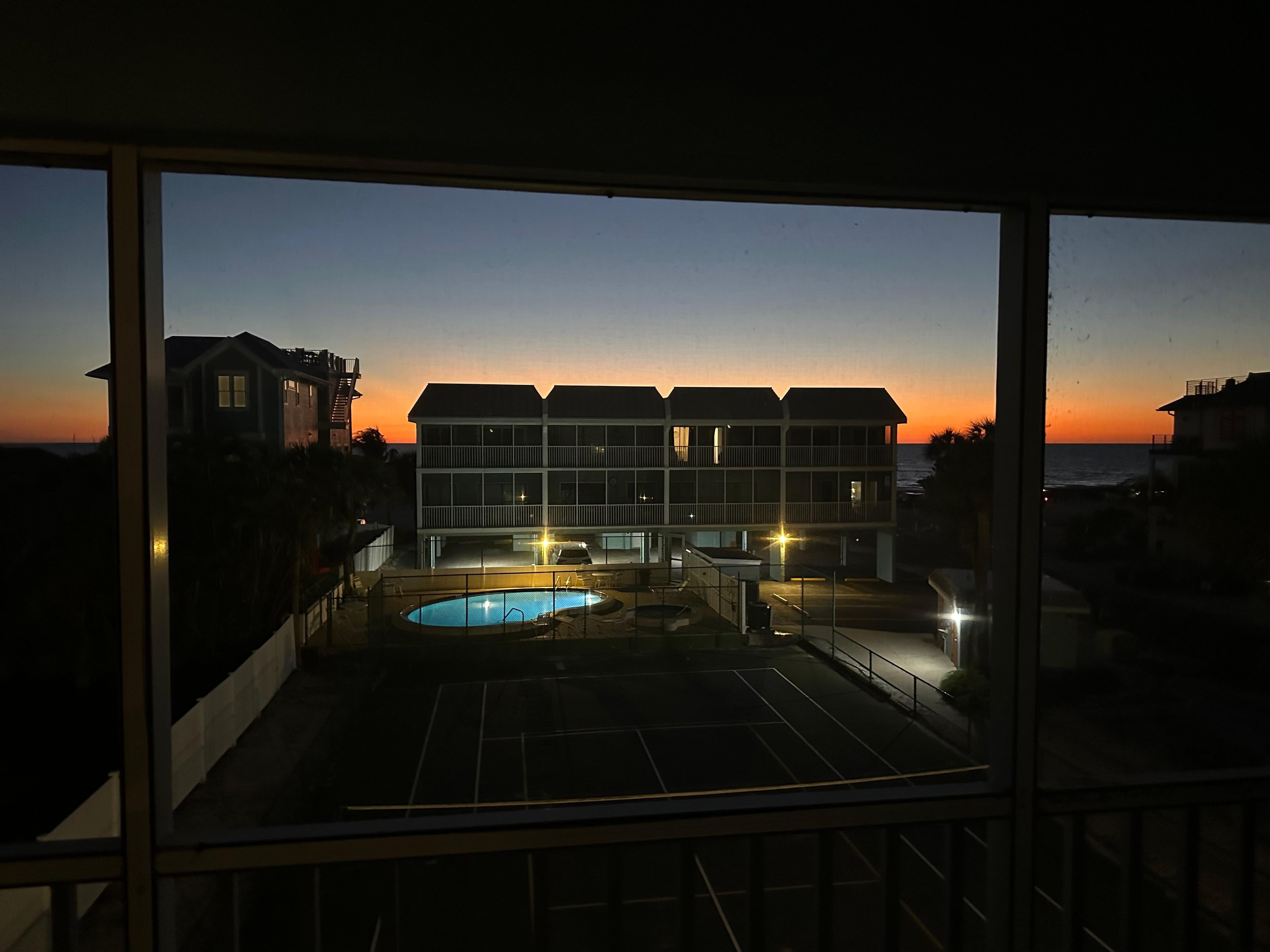 Looking across at front condos at sunset
