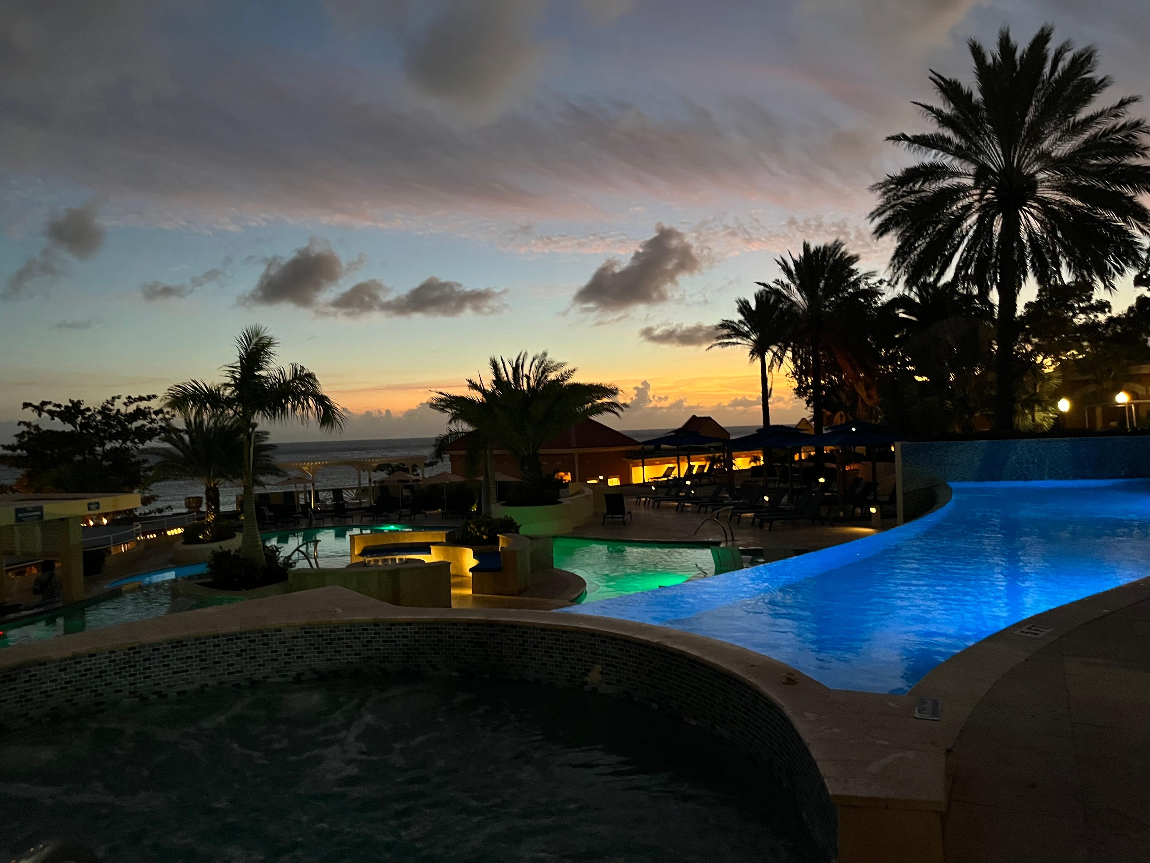 The main pools at night