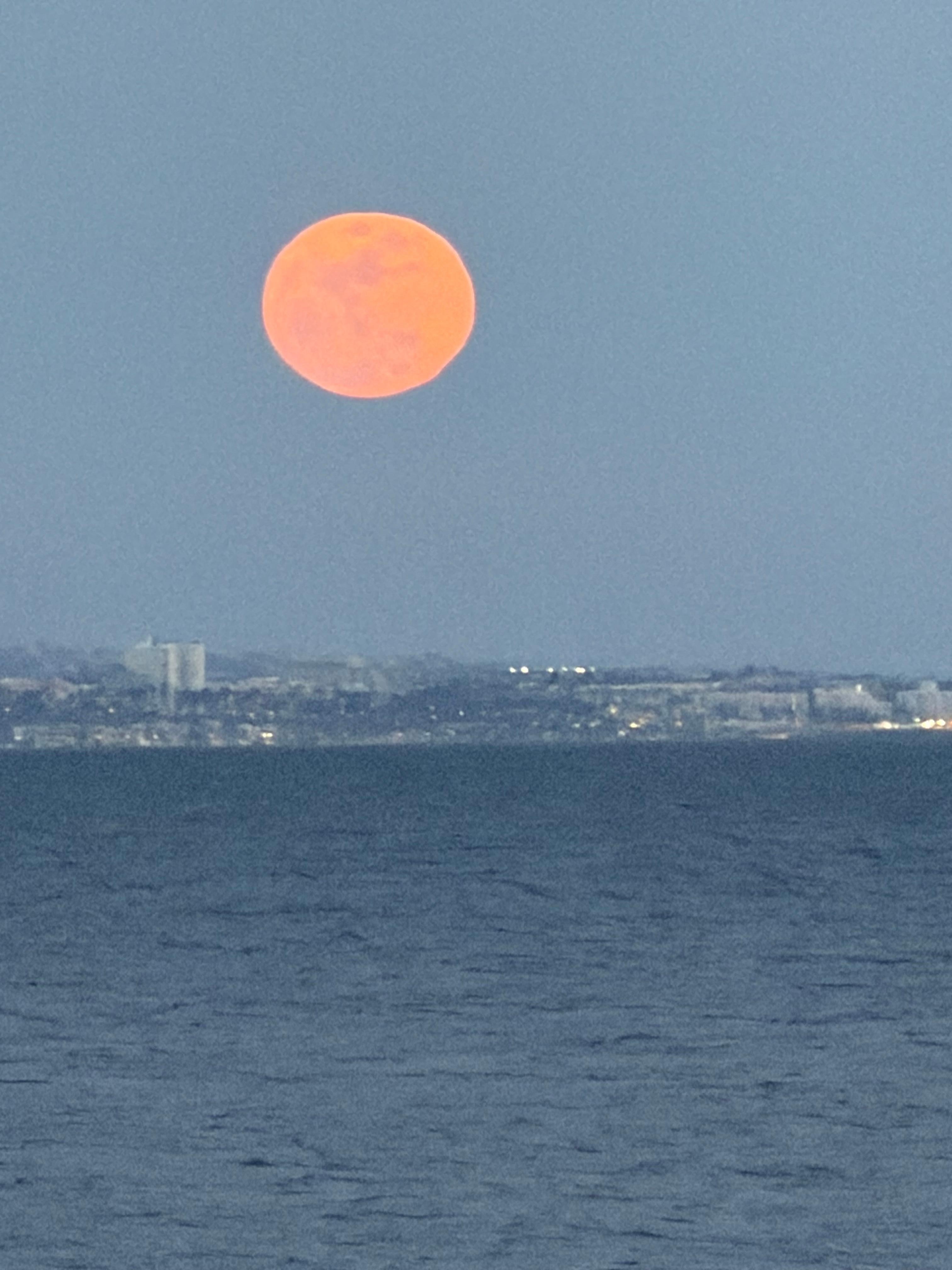 Beautiful moon over Santa Monica view from deck
