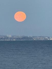 Beautiful moon over Santa Monica view from deck