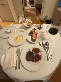 Delicious room dining and top notch service setup