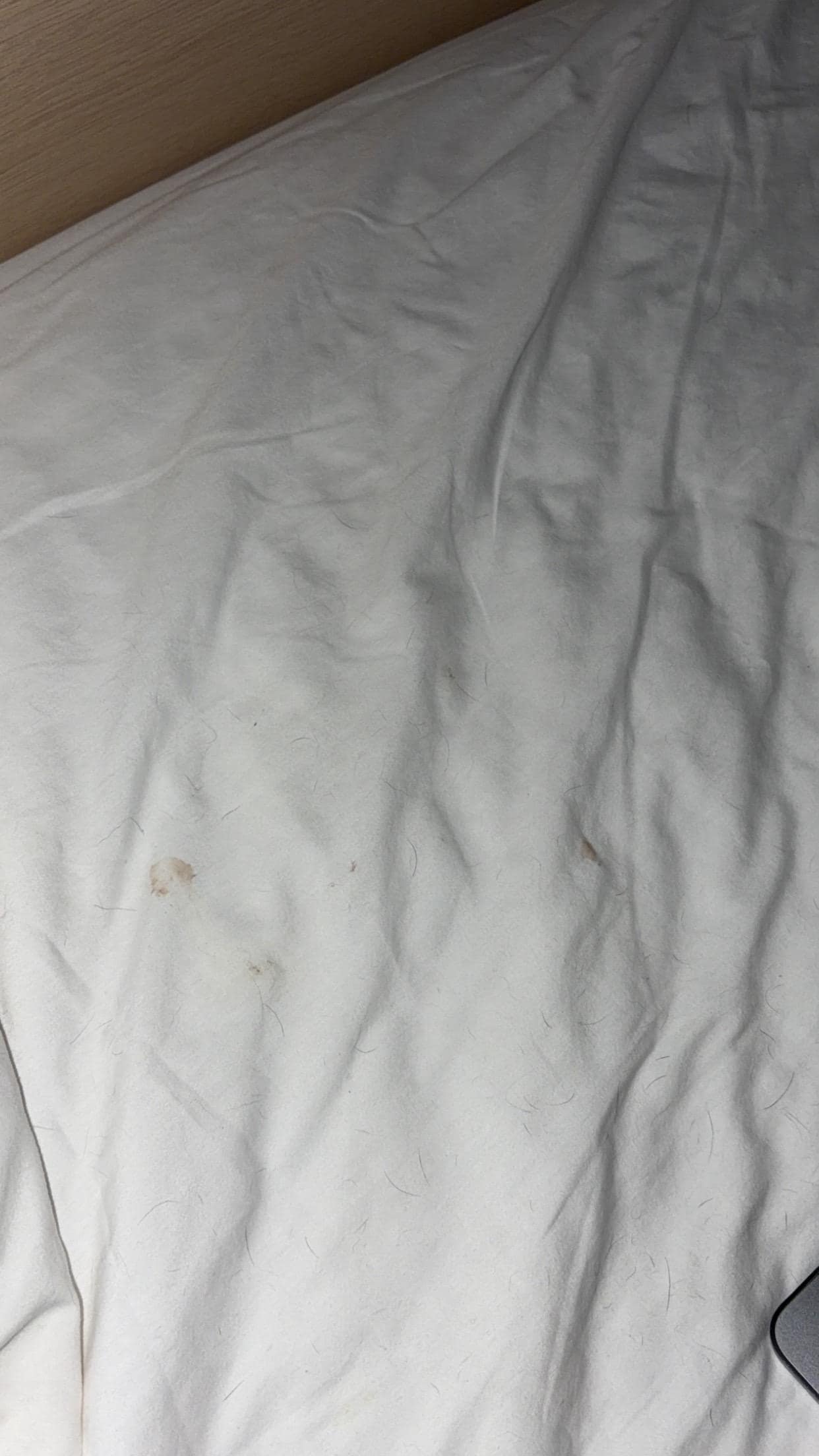 Stained sheets with random black hairs 