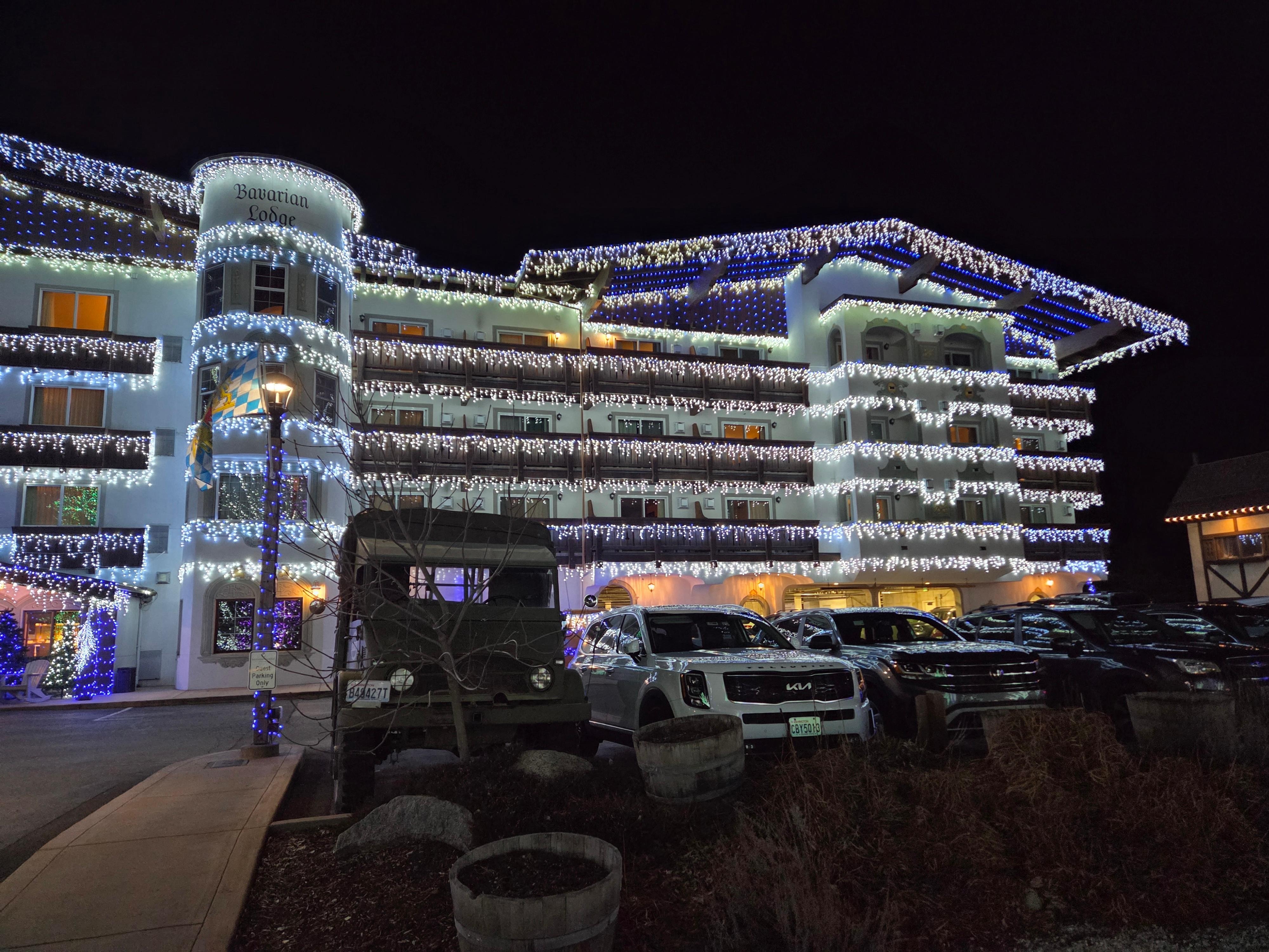 Bavarian Lodge lit up