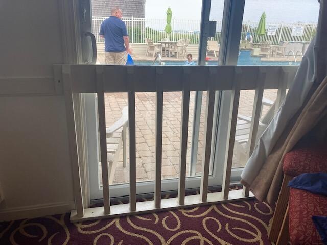 this was the barrier permanently installed in front of our glass slider that was supposed to let us access the pool deck with our "deluxe room booking"