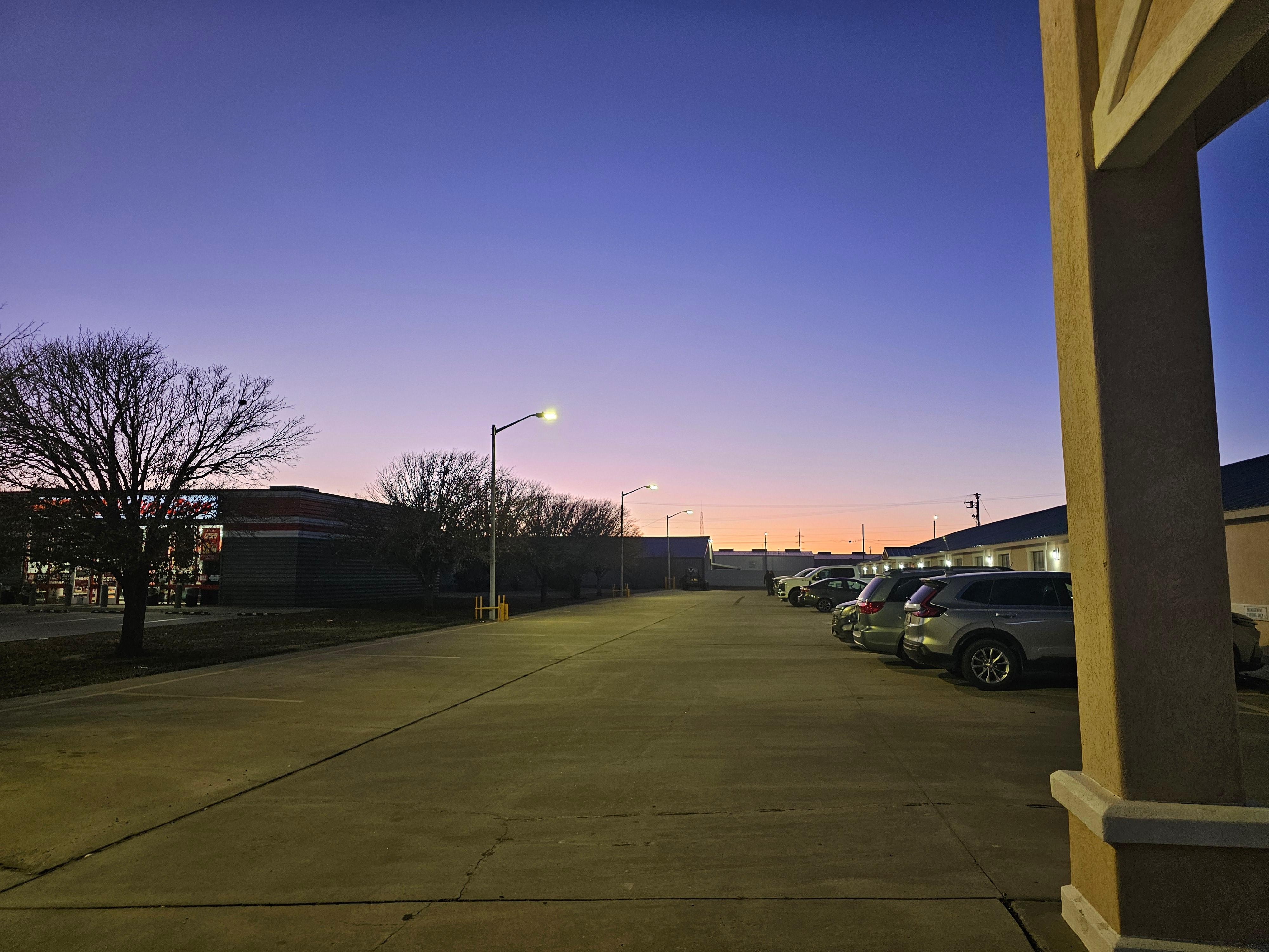 Beautiful sunset showing parking lot