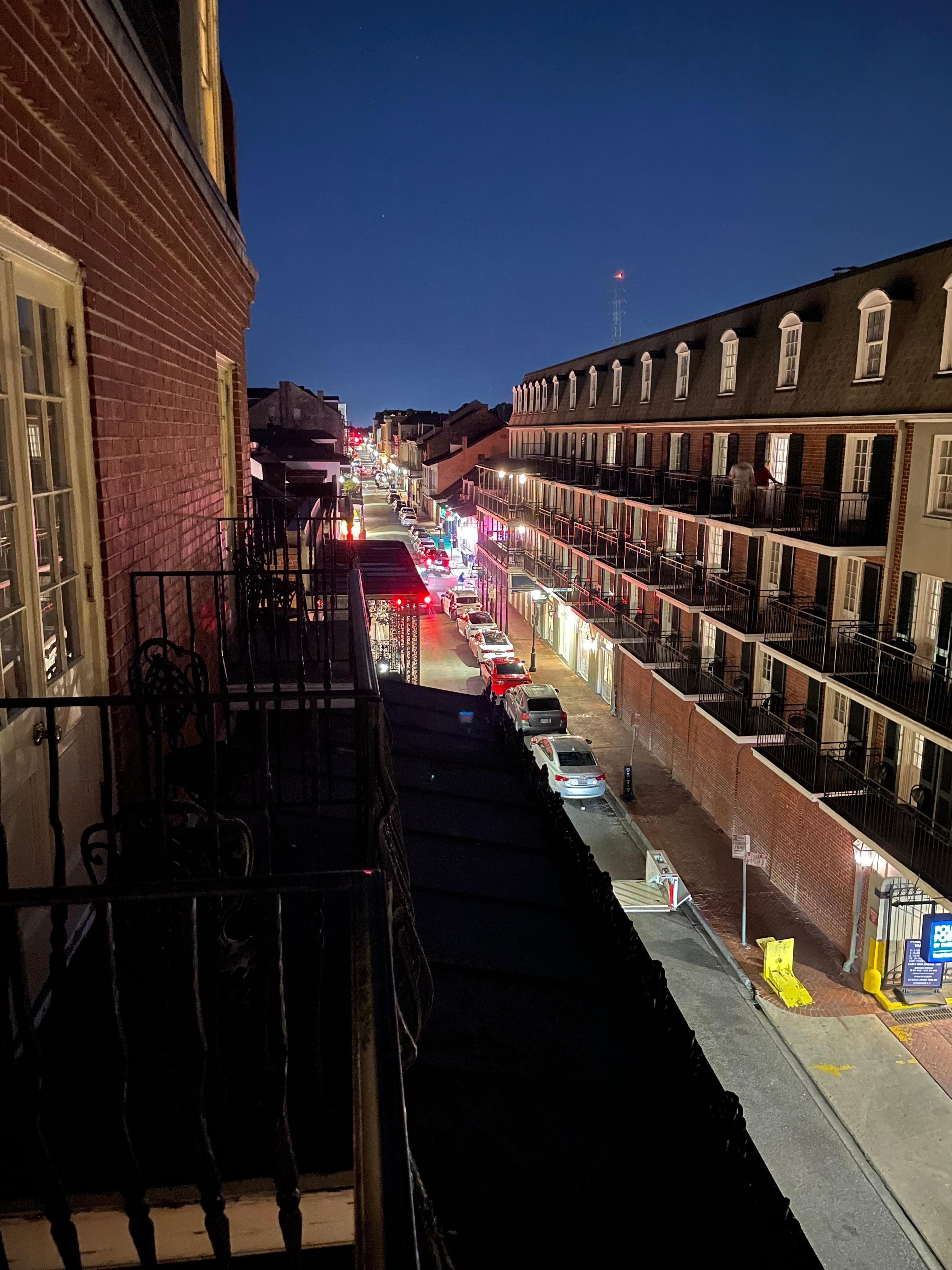 Toulouse st and Bourbon st from our balcony