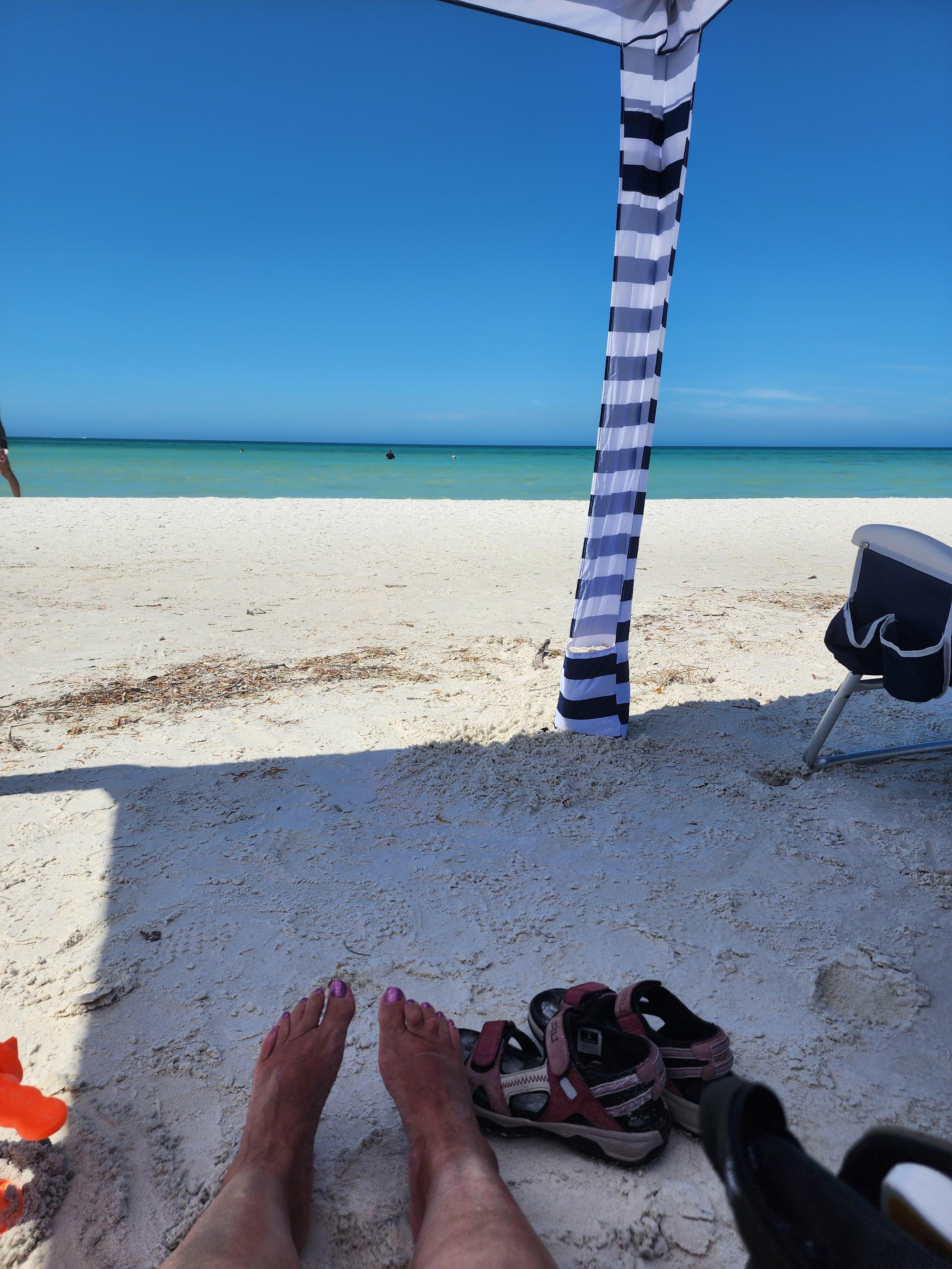 Under the cabana on Crescent Beach. 